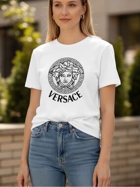 Cotton Unisex Luxury Short Sleeve Shirt T Shirt White Black Medusa Greek Head